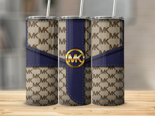 Stylish Blue and Beige Tumbler with MK Pattern Design