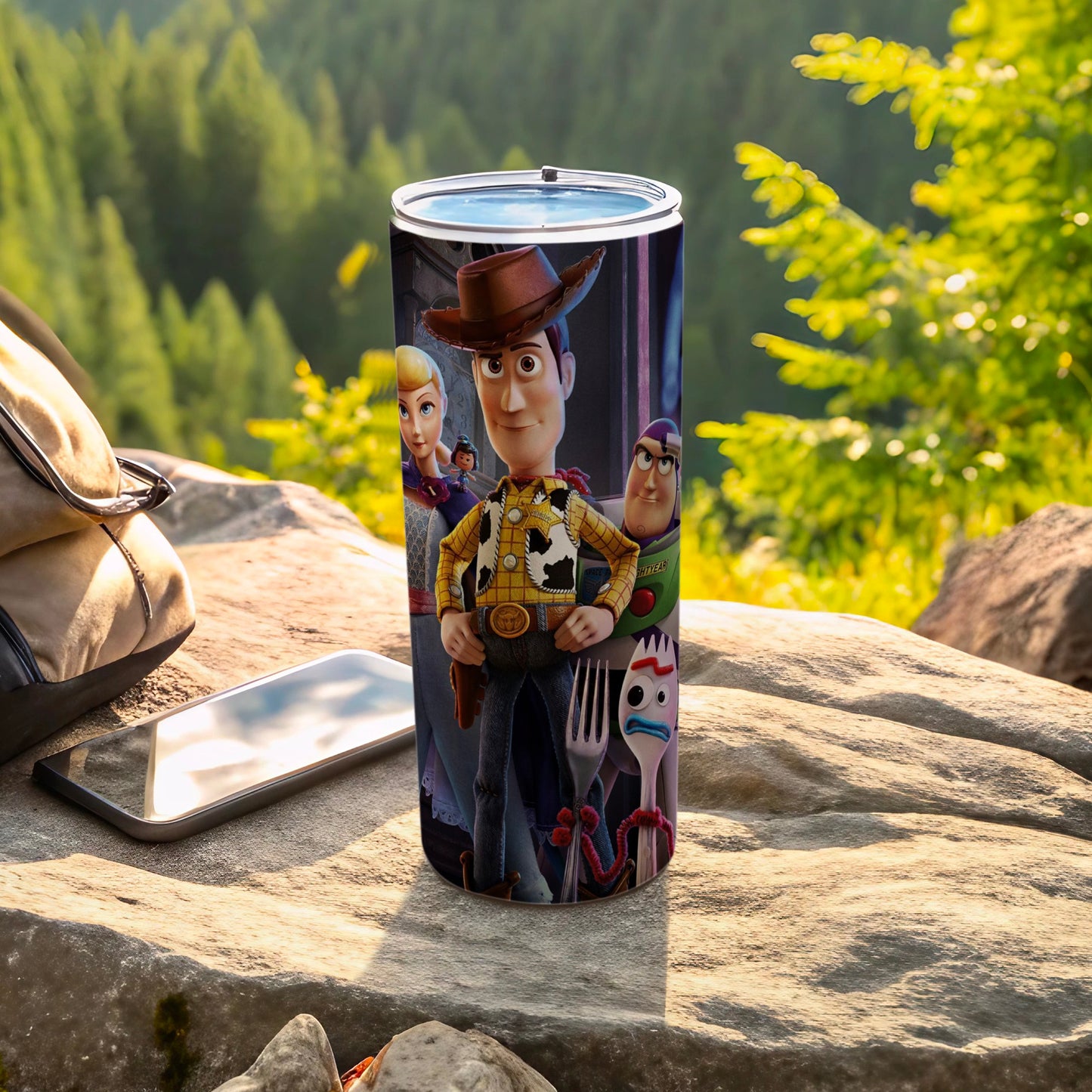 Toy Story themed travel tumbler with character designs
