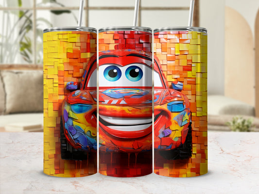 Vibrant Cartoon Car Graphics Insulated Tumbler with Straw