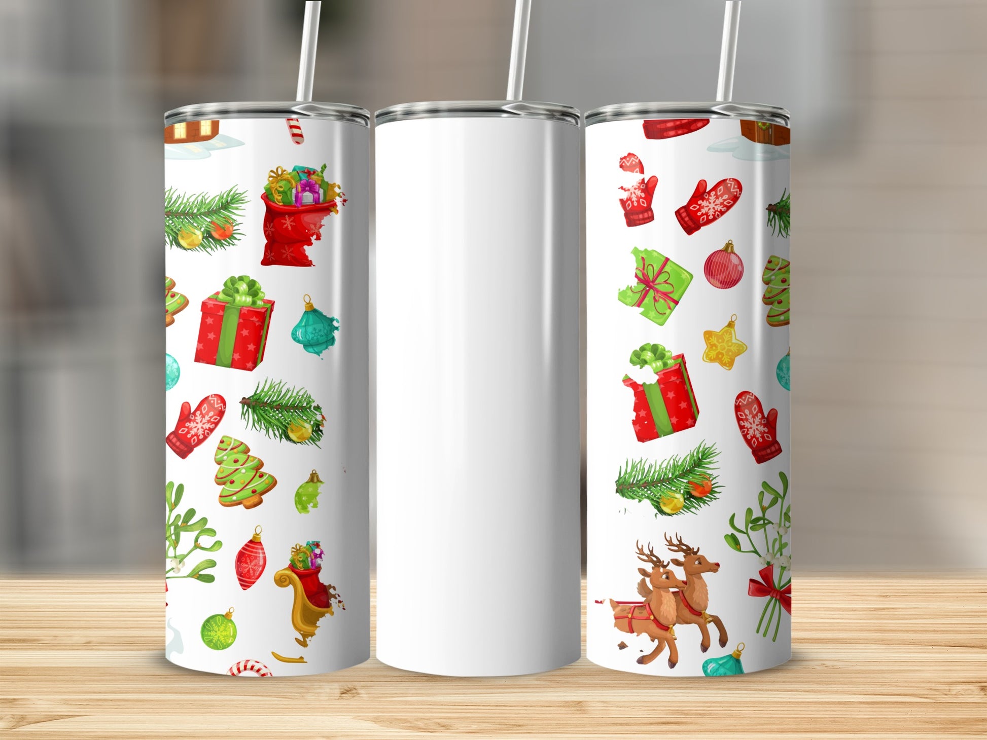 Festive Christmas Themed Tumbler with Straw Design