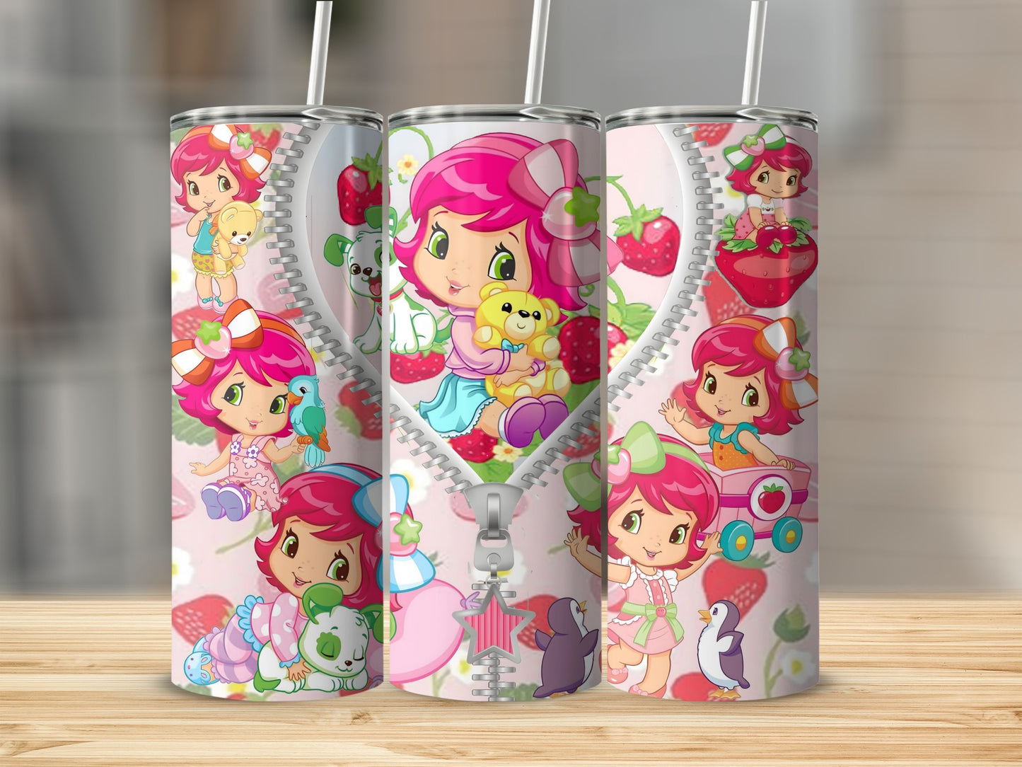 Adorable Strawberry Character Themed Tumbler Cup