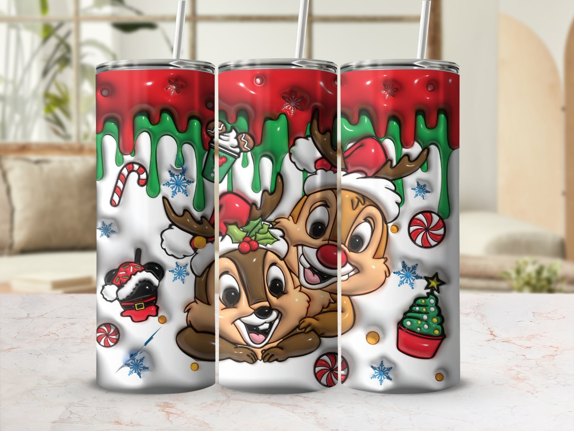 Christmas Reindeer Holiday Theme Tumbler Festive Fun