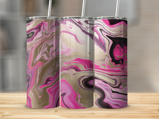 Abstract Fluid Swirls Design In Pink Gold And Black Tumblers
