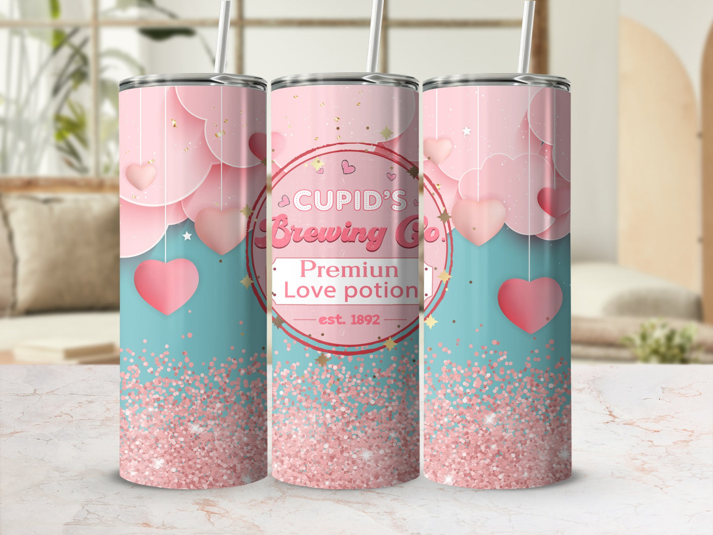 Cupid's Love Potion Pink Hearts Glitter Tumbler product type