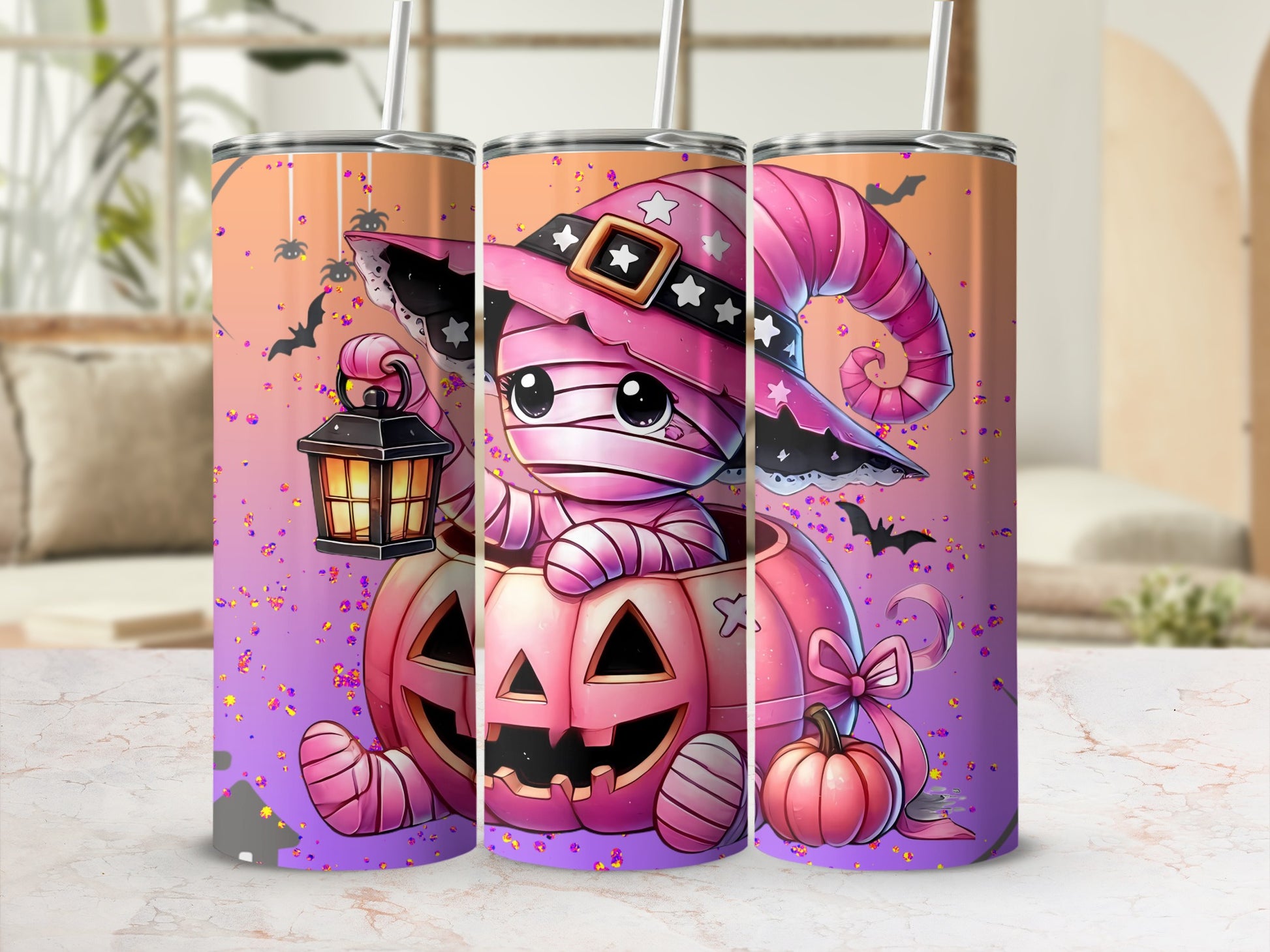 Cute Mummy in Pumpkin Halloween Tumbler