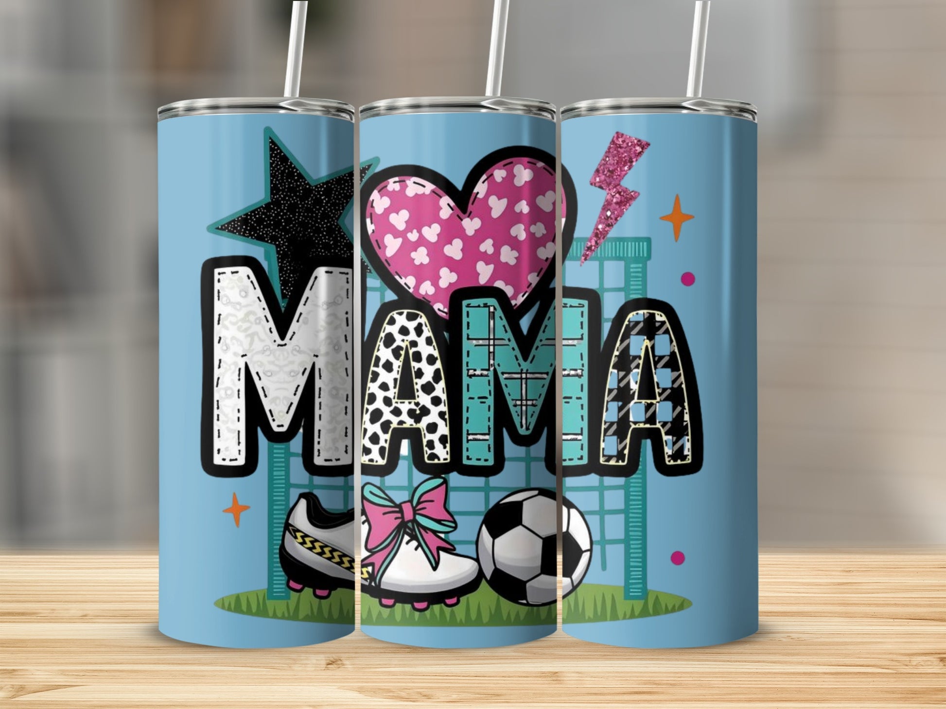 Mama Themed Sports and Hearts Design Tumbler Cup
