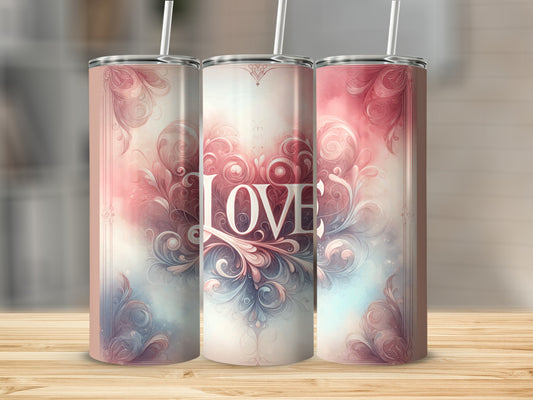 Watercolor pink blue ornate swirls LOVE design tumbler product type
