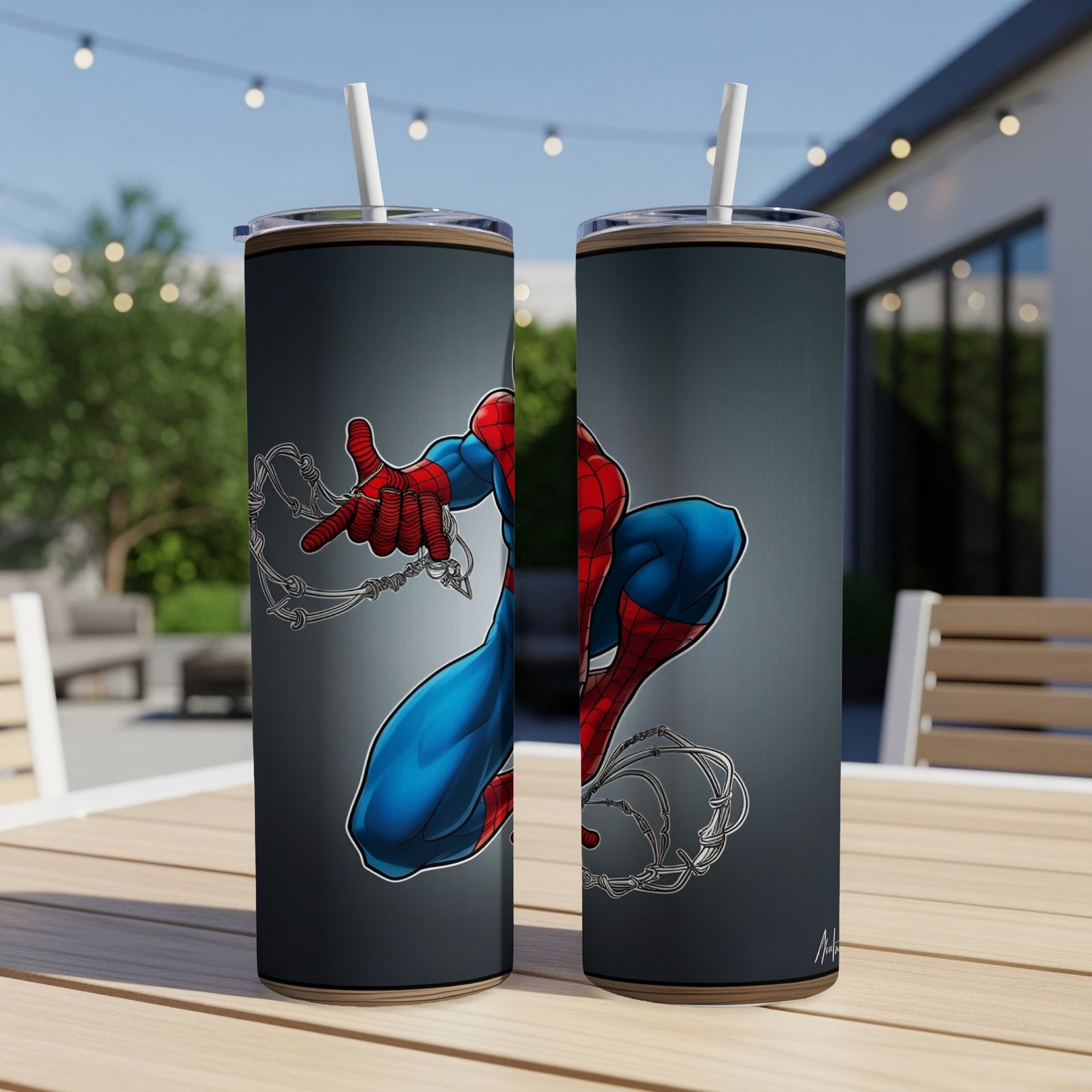 Spider-Man in a dynamic pose on a dark gray background.