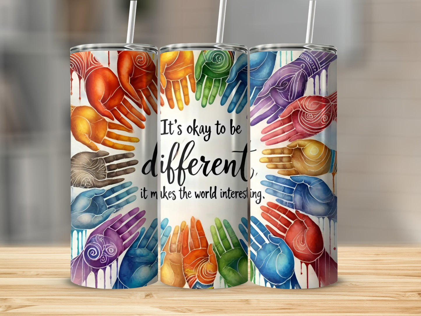 Colorful Inspirational Tumbler with Unique Hand Designs