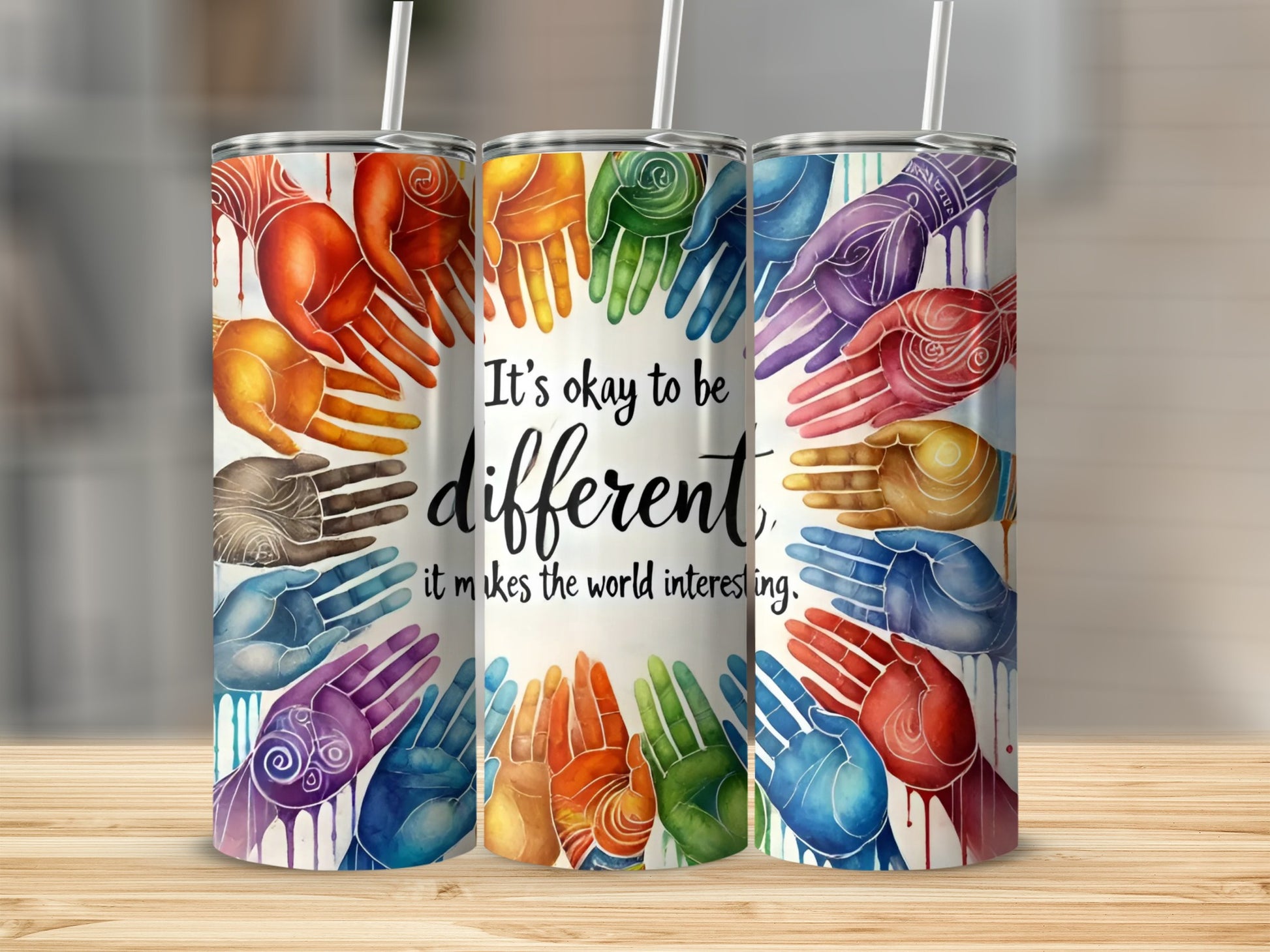 Colorful Inspirational Tumbler with Unique Hand Designs