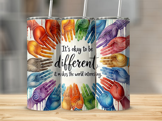 Colorful Inspirational Tumbler with Unique Hand Designs