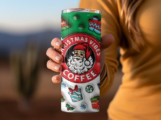 Christmas Vibes Santa Coffee Tumbler Drinking Cup