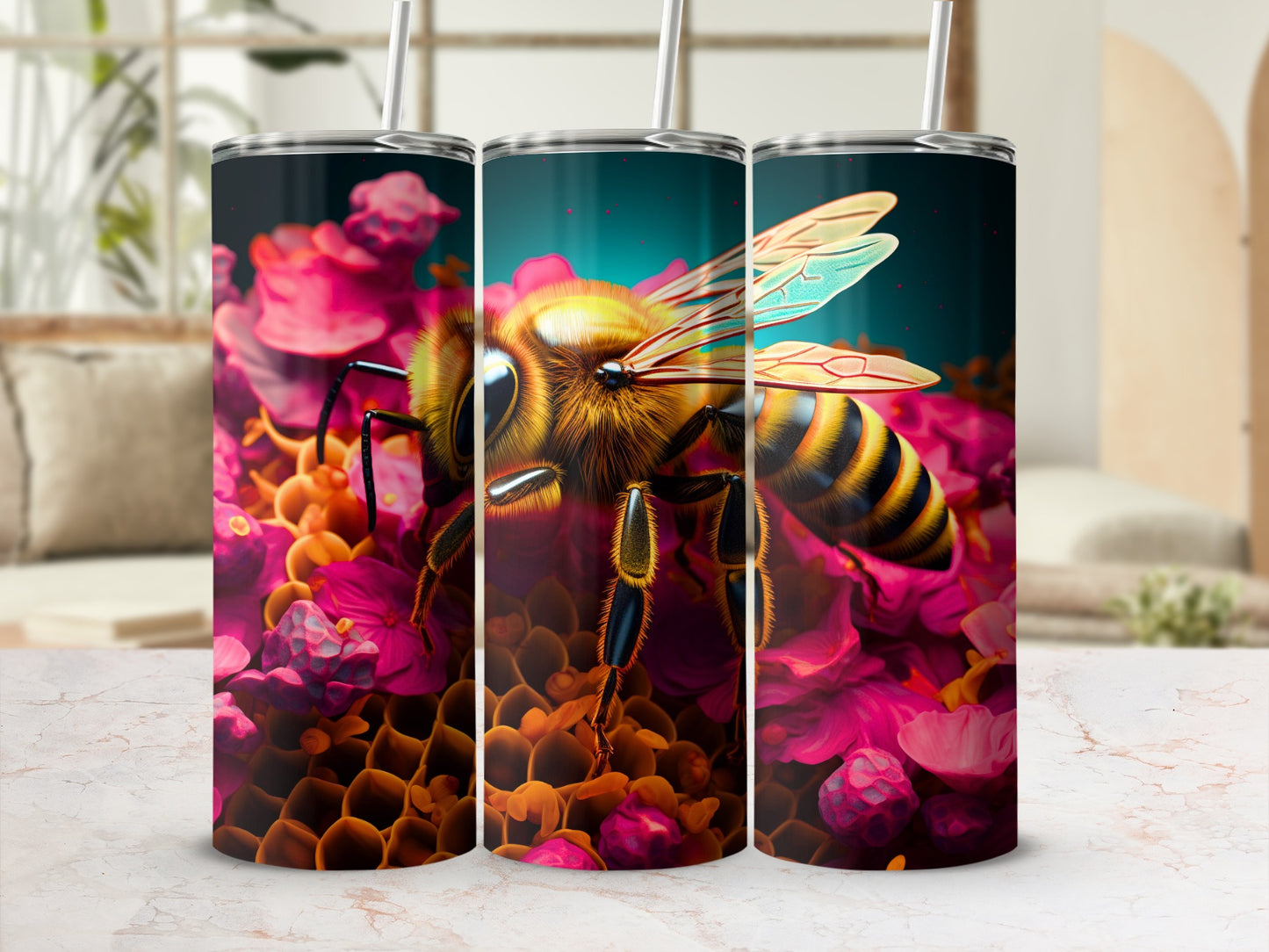 Vibrant Bumblebee Flower Honeycomb Design product type