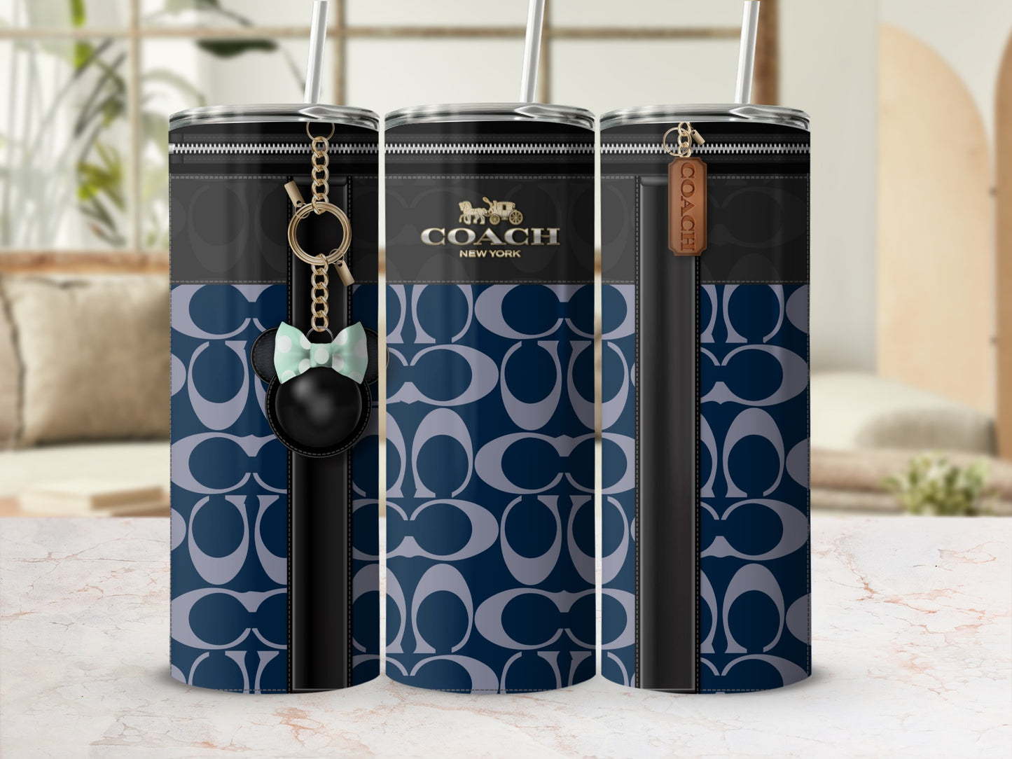 Stylish Coach Branded Travel Tumbler with Straw