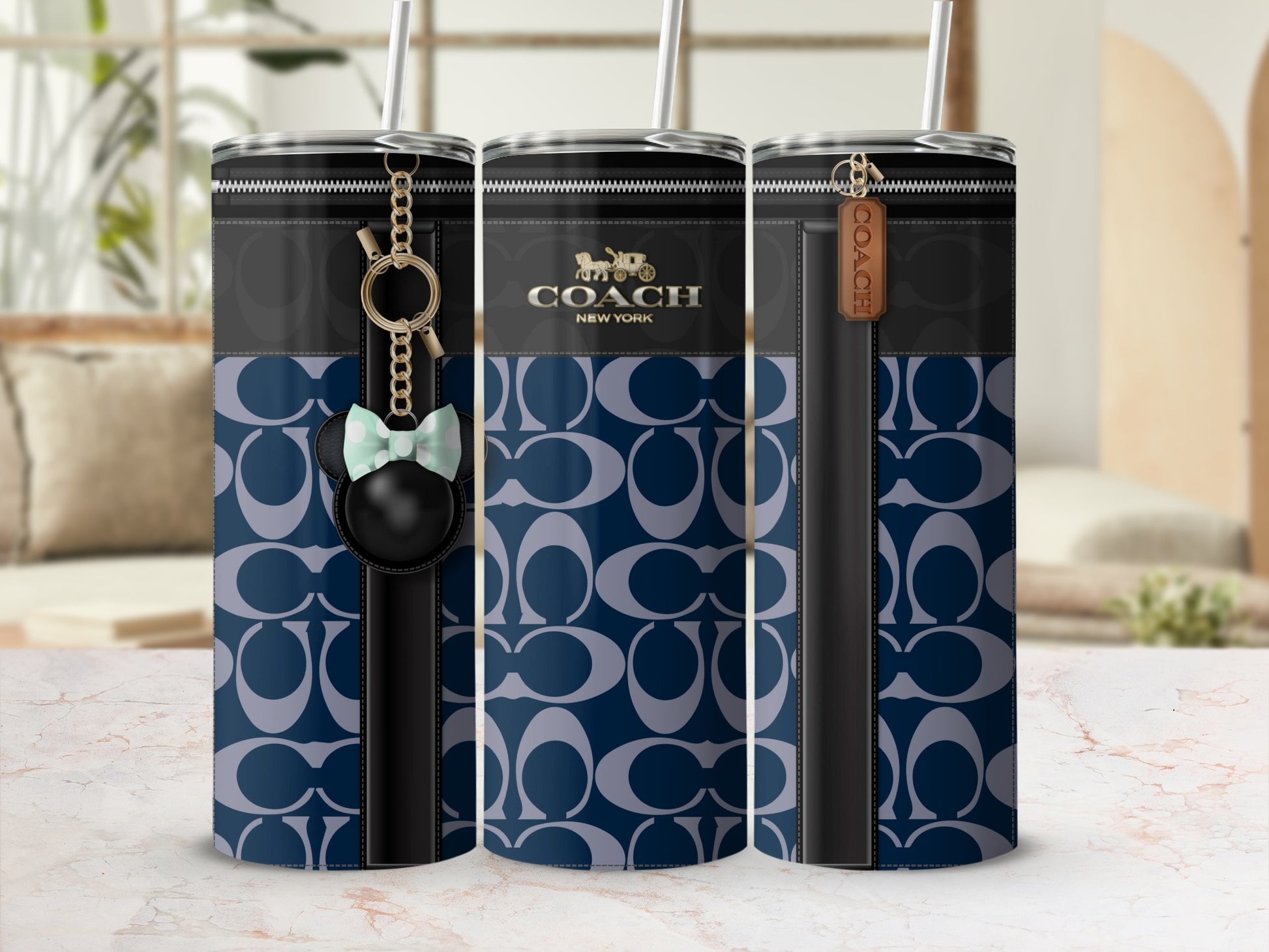 Stylish Coach Branded Travel Tumbler with Straw