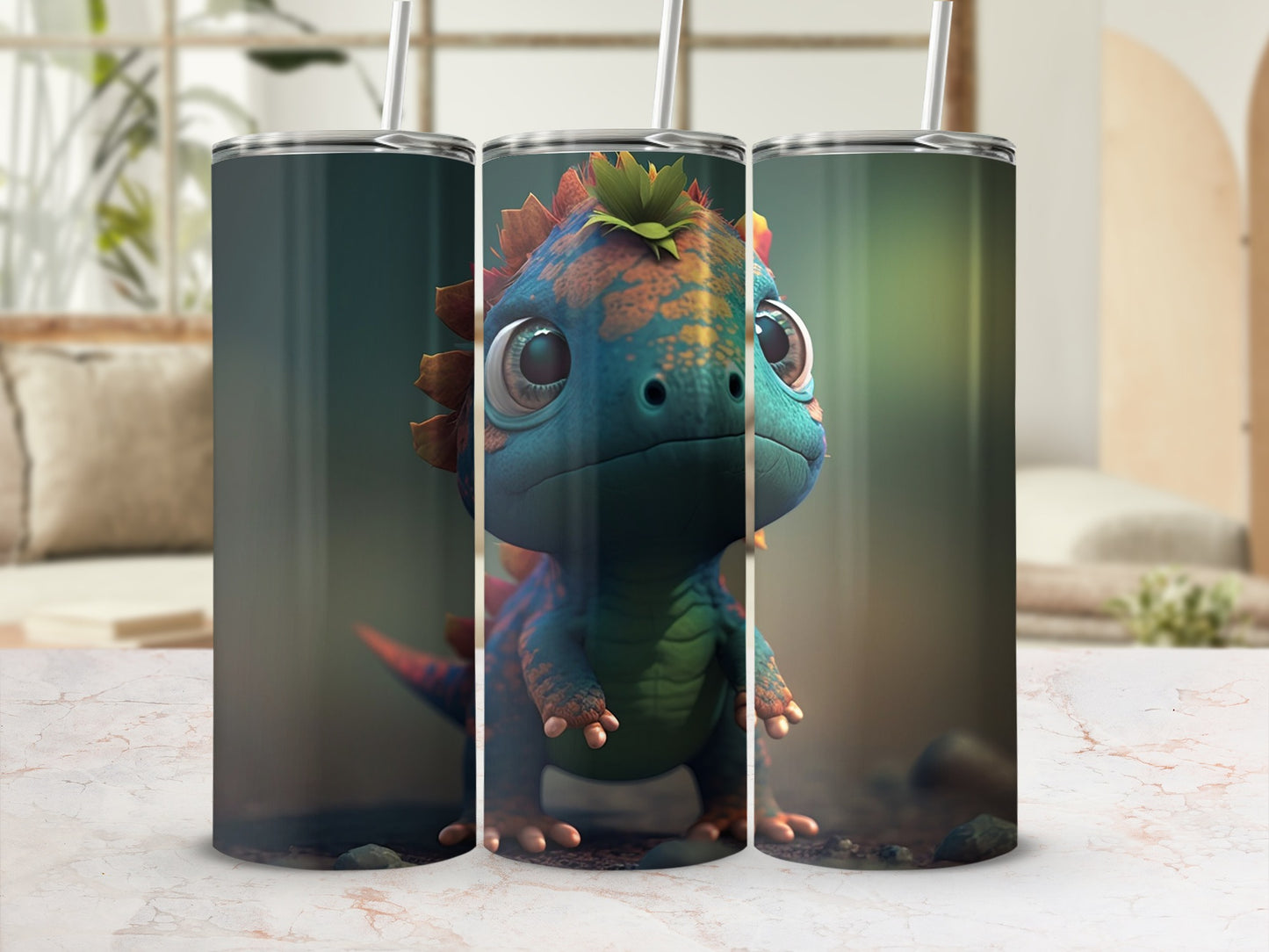 Cute Baby Dinosaur Tumbler with Straw Adorable Gift Item