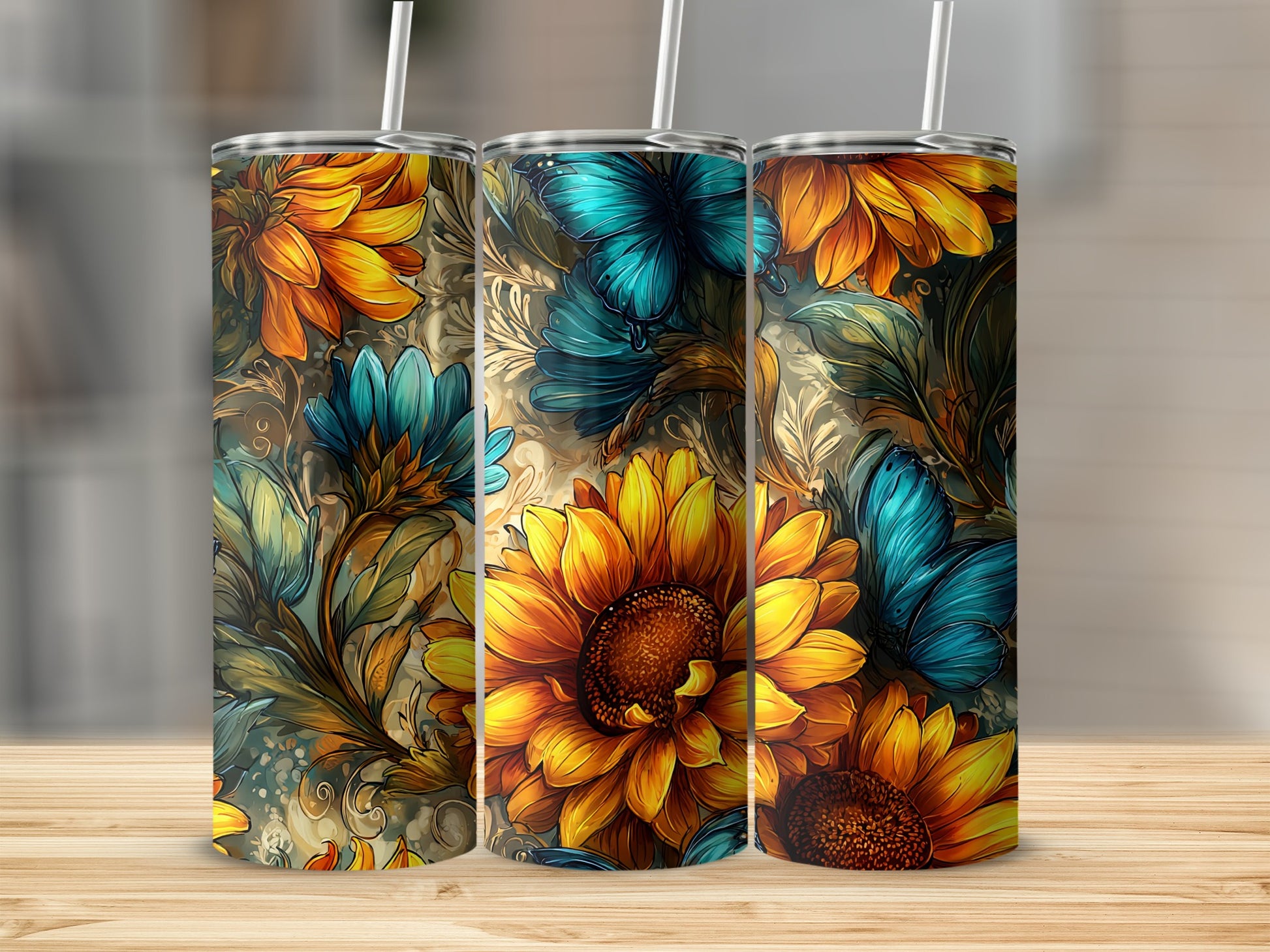 Stunning Floral and Butterfly Design Tumbler