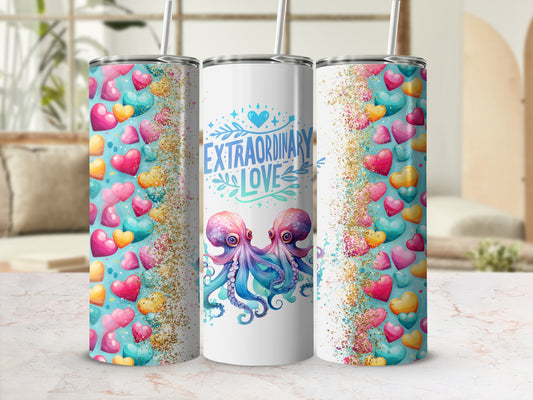 Extraordinary Love Octopus and Hearts Tumbler Cup Design
