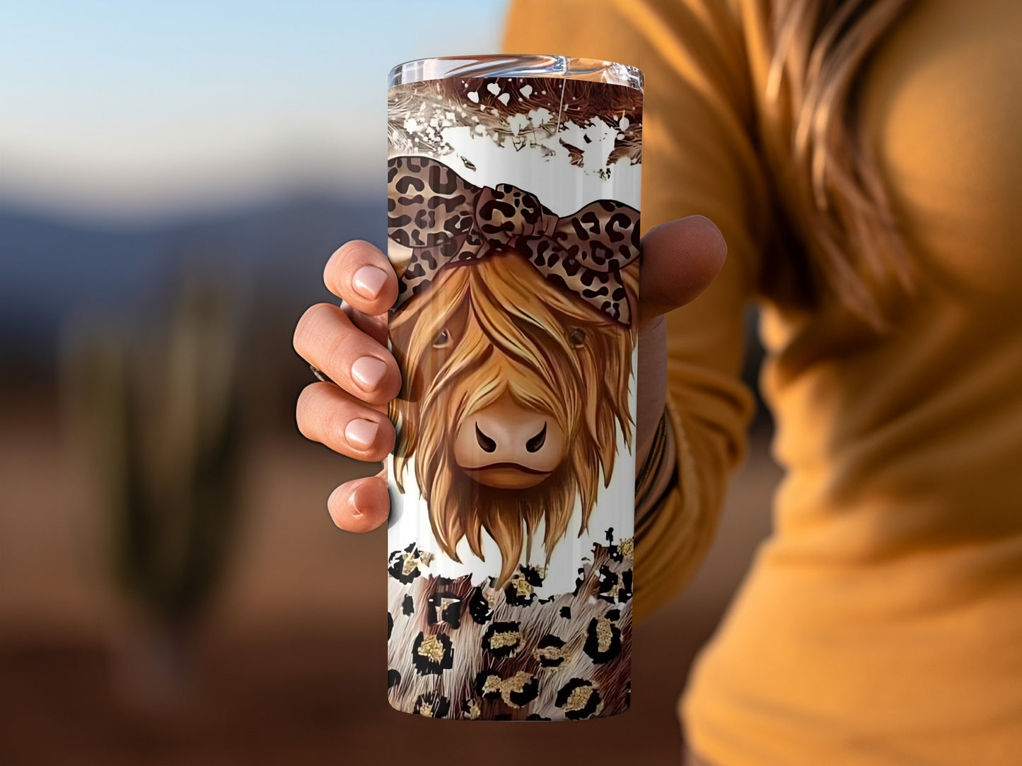 Cute Highland Cow with Leopard Print Tumbler