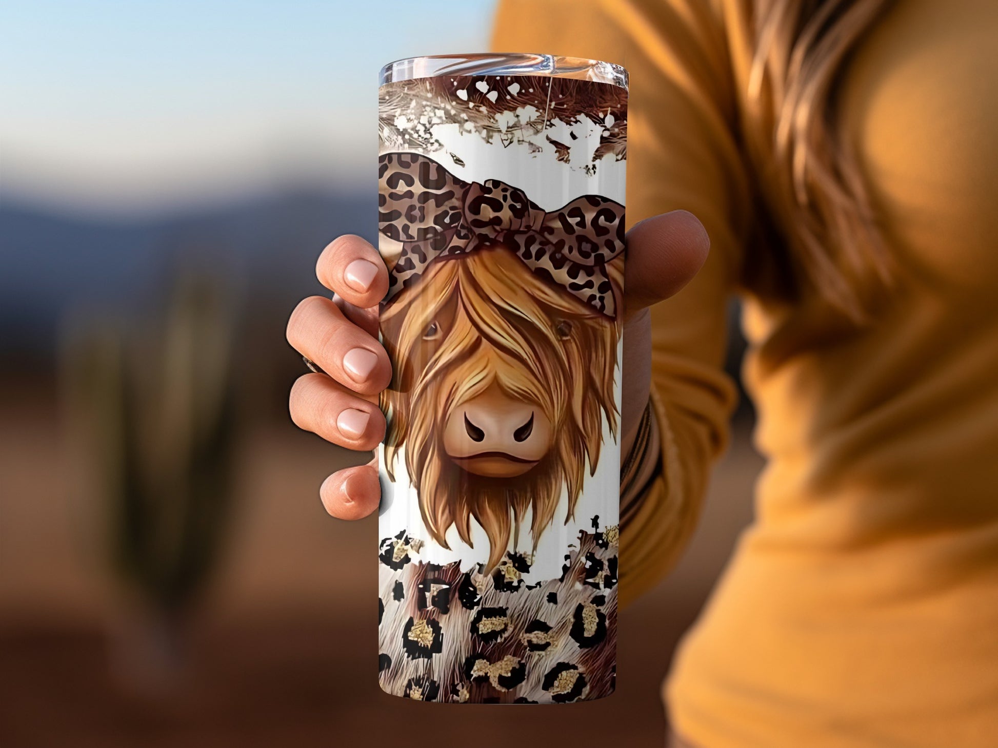 Cute Highland Cow with Leopard Print Tumbler