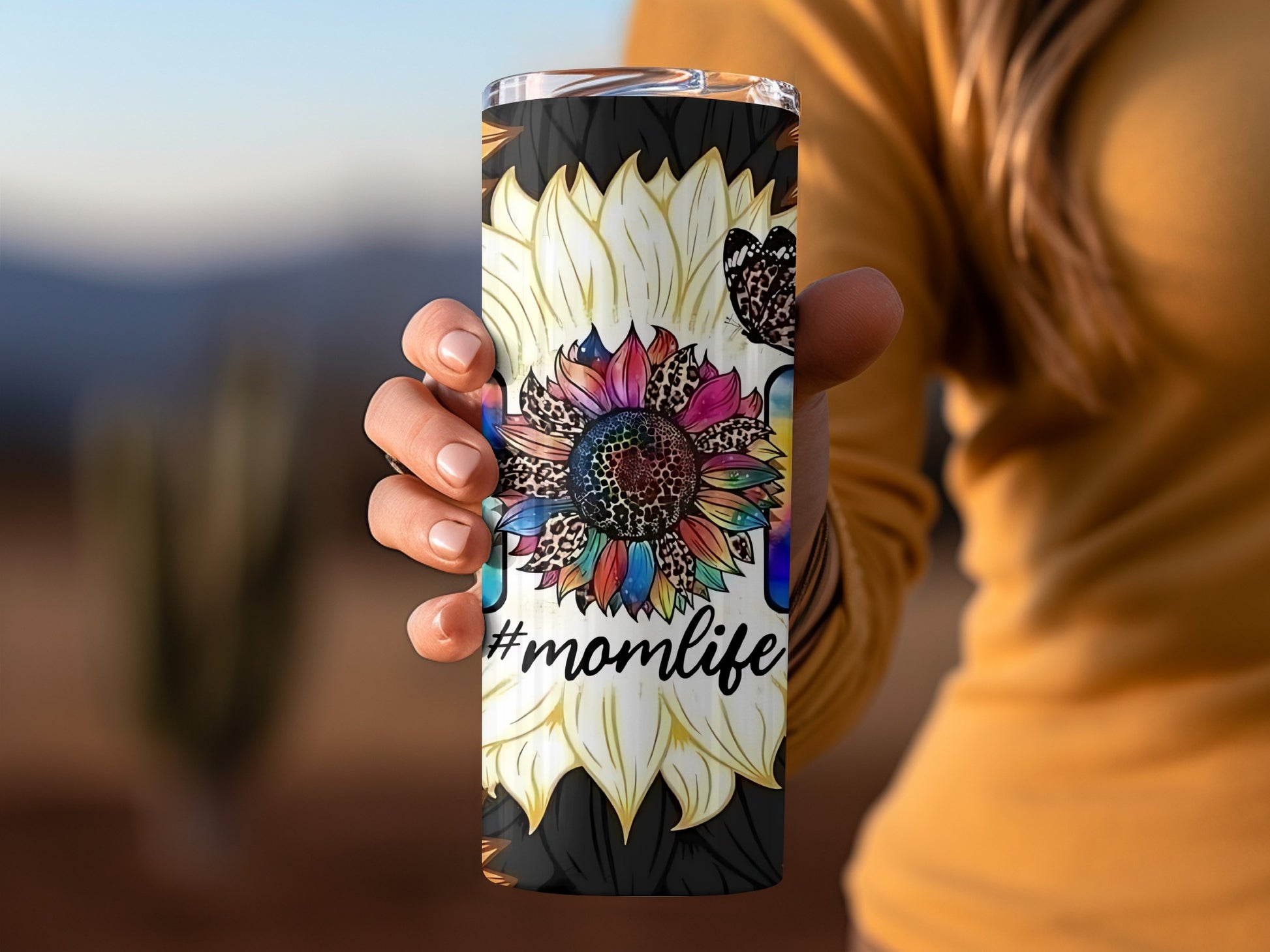 '#momlife Sunflower Design Colorful Tumbler Product'