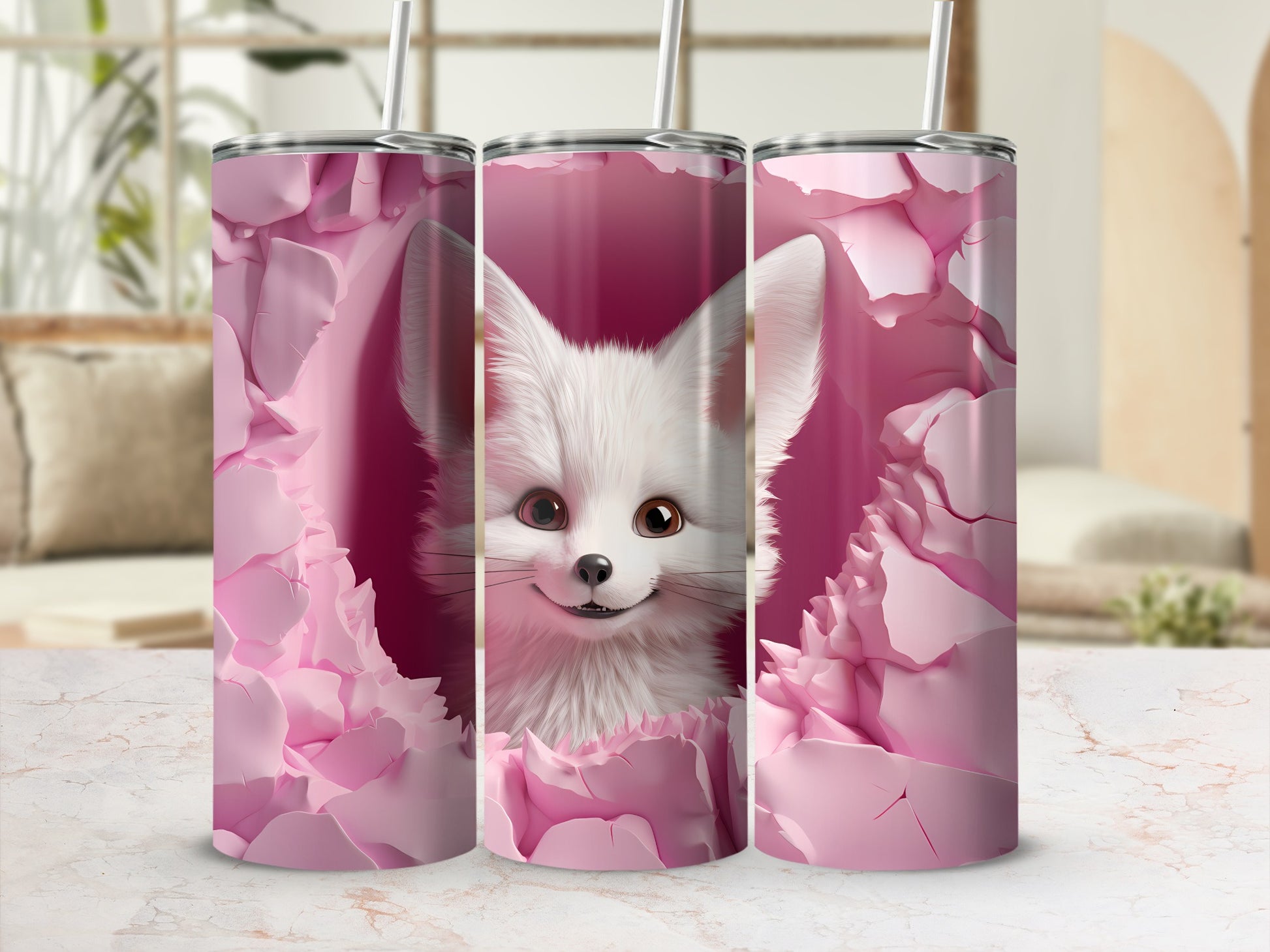 Cute Fennec Fox with Pink Floral Tumbler Product