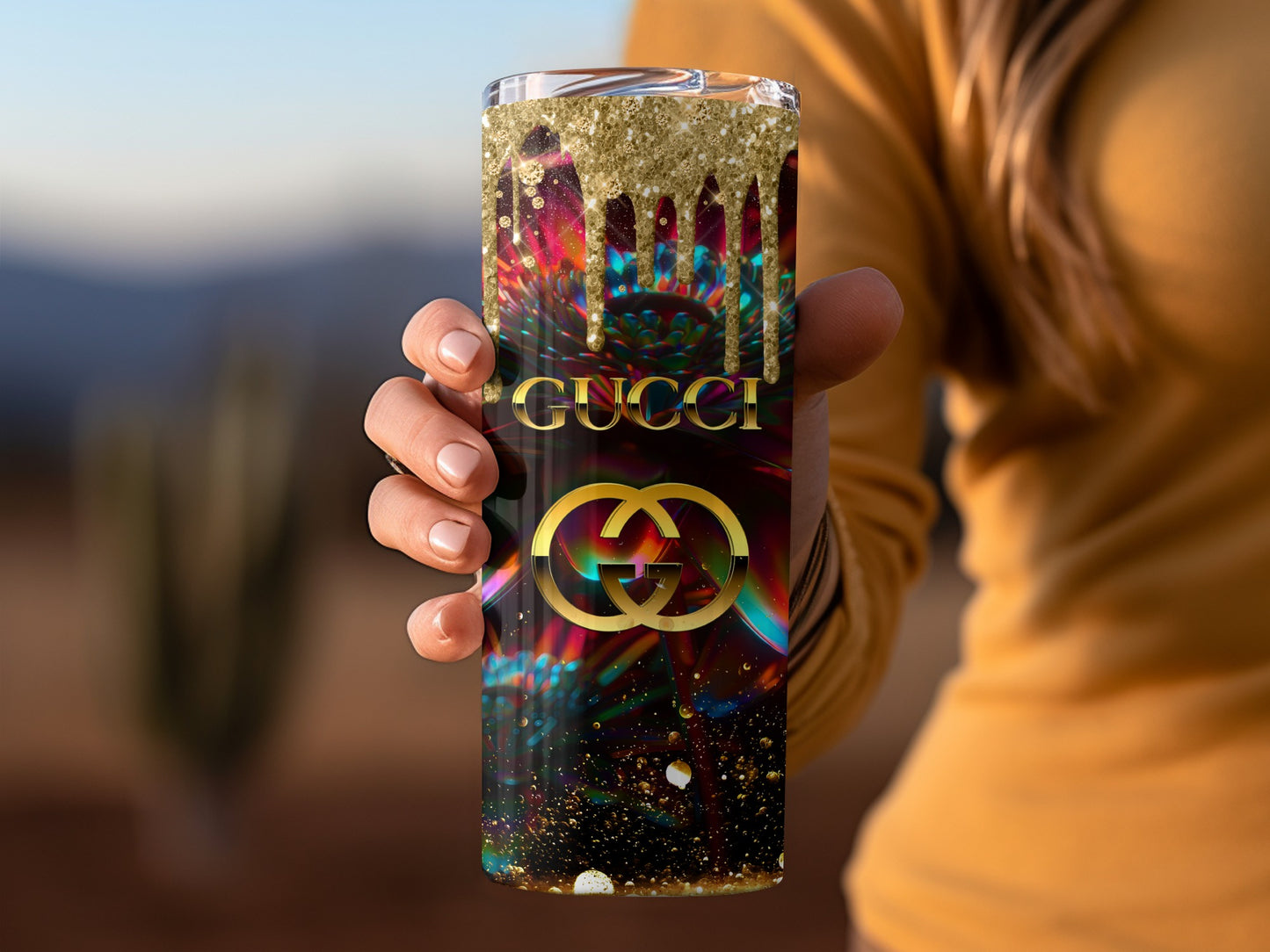 Elegant Gucci Gold Glitter Tumbler for Stylish Hydration