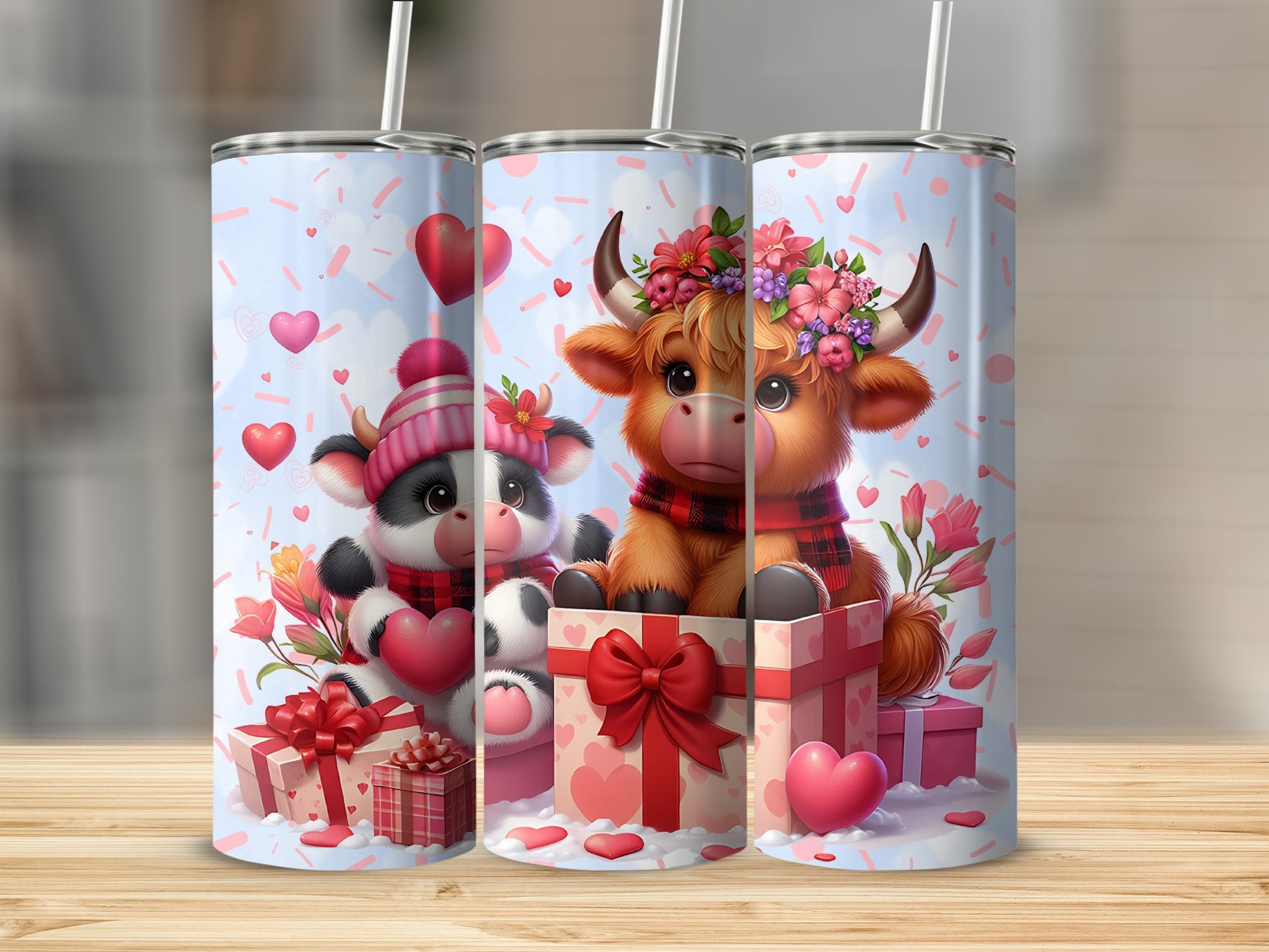 Cute Farm Animals Valentine Edition Tumbler Set