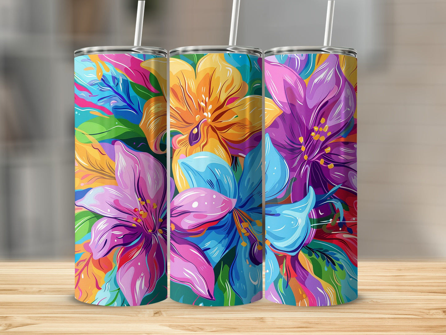 Colorful Floral Print Insulated Tumbler Drinkware