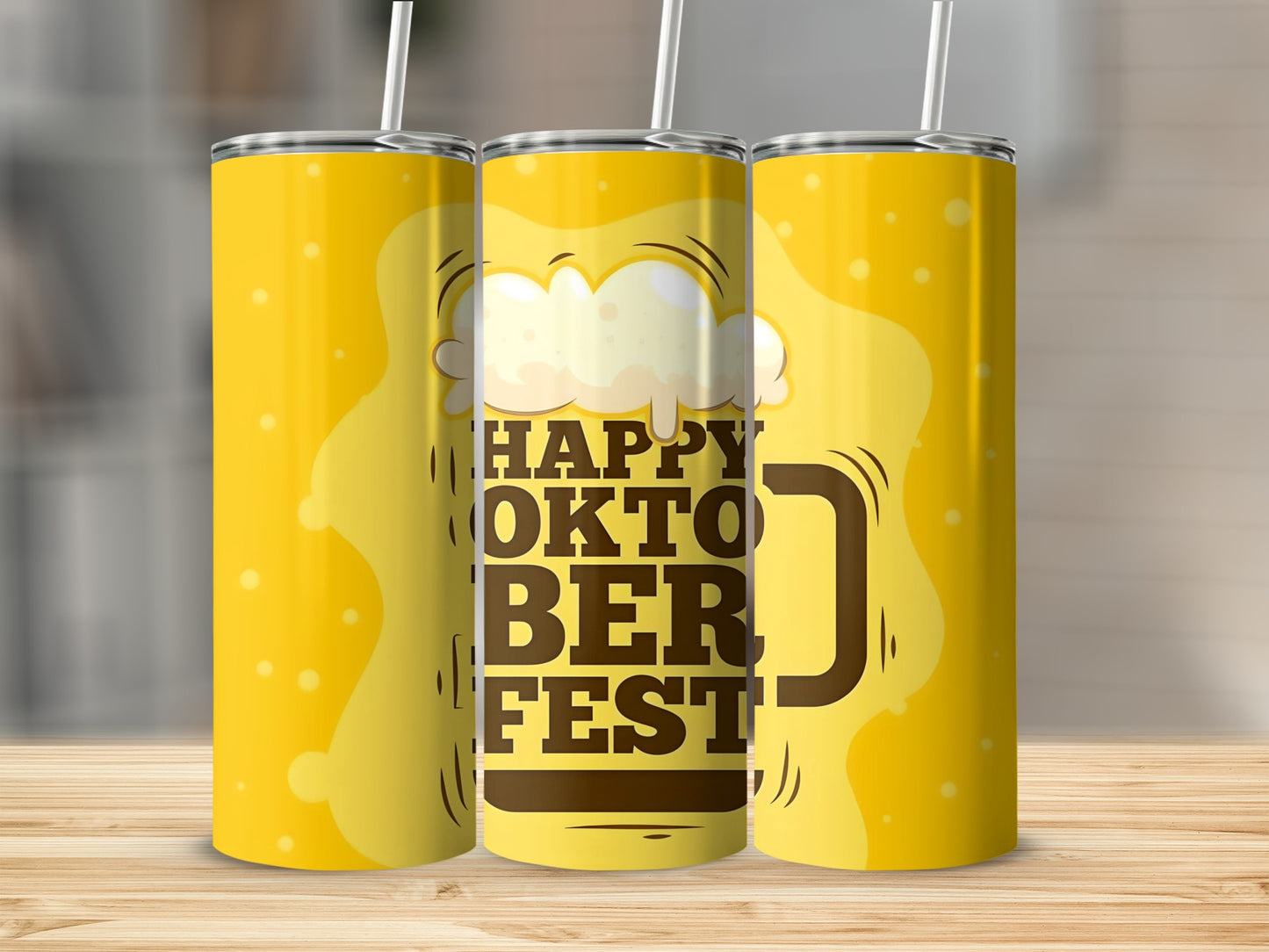 Happy Oktoberfest beer theme tumbler with straw