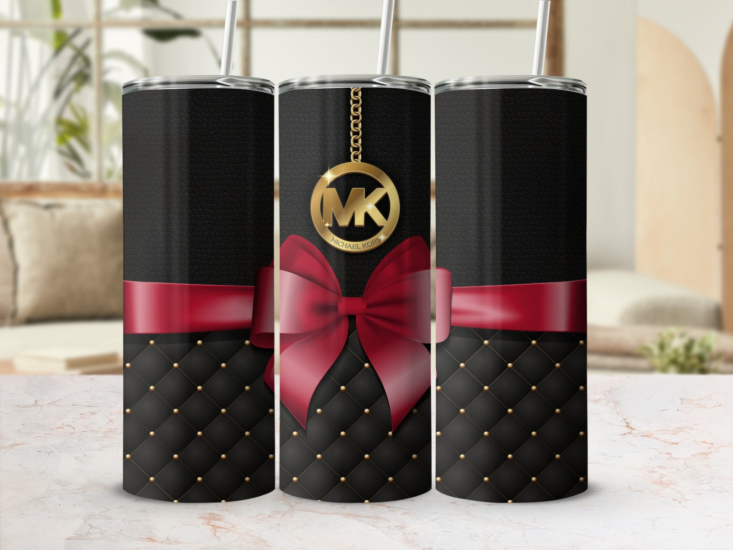Elegant Black and Red Bow Insulated Tumbler Cup
