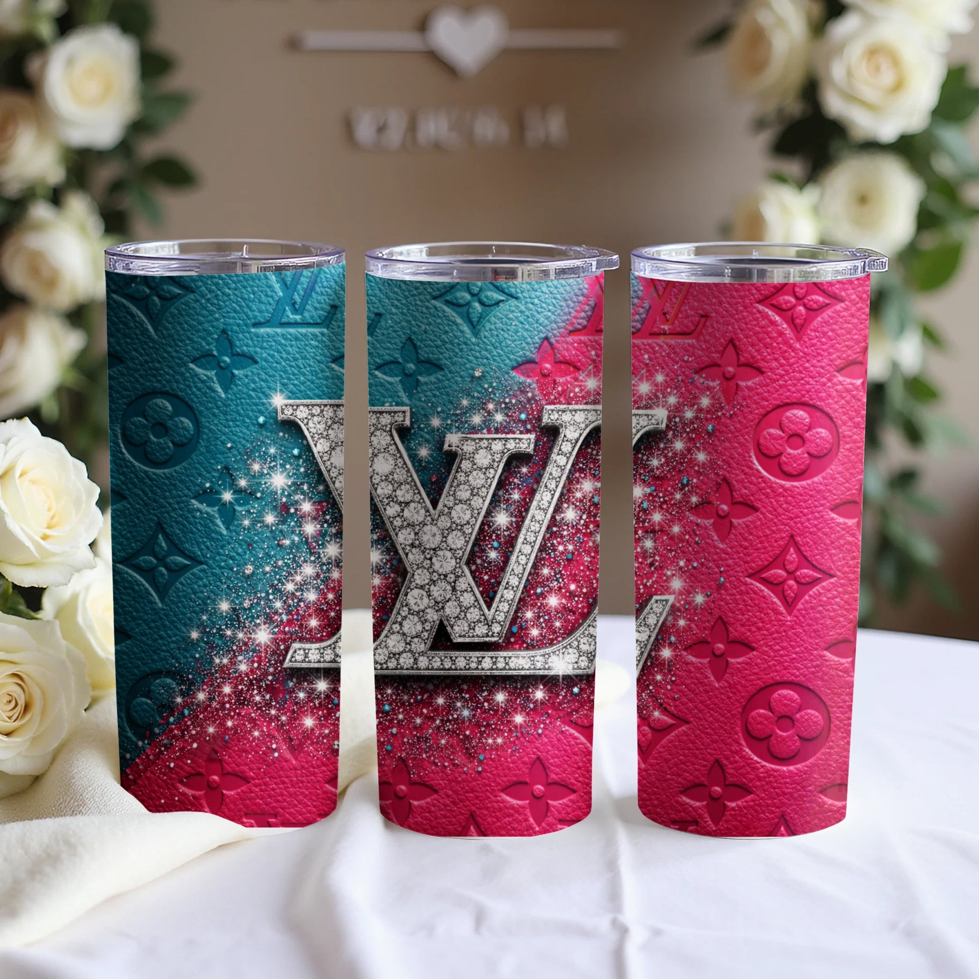 Sparkly Teal and Pink Designer Tumbler