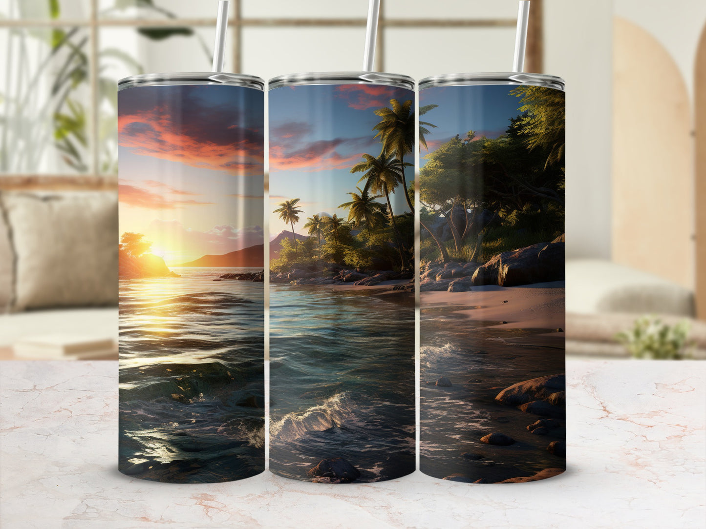 Tropical Sunset and Beach Design Tumbler Product