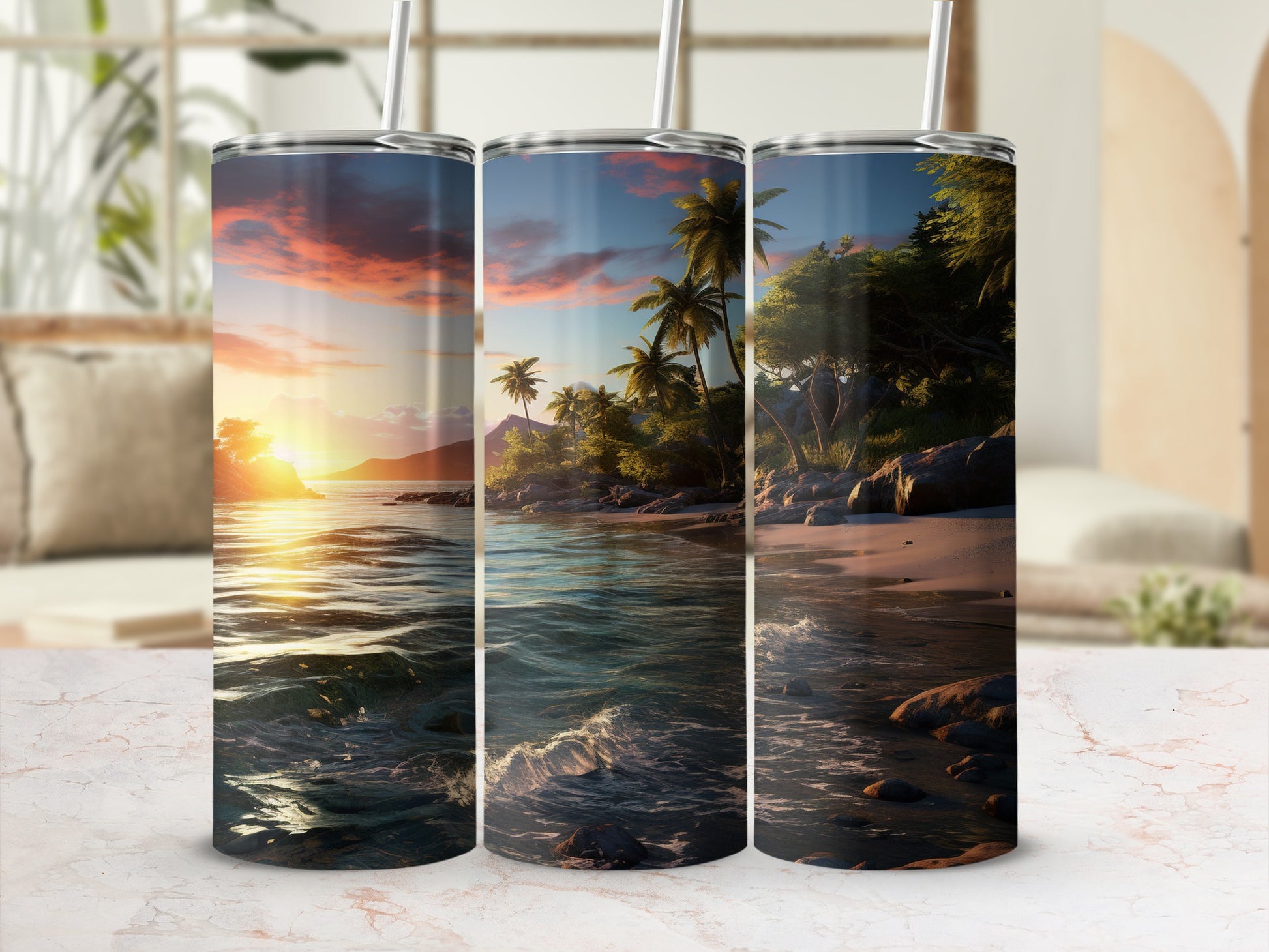 Tropical Sunset and Beach Design Tumbler Product