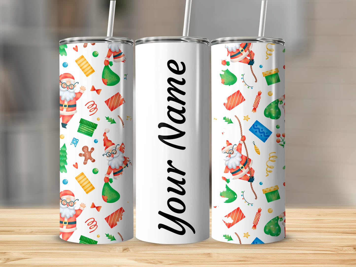 Personalized Santa Christmas Tumbler with Straw