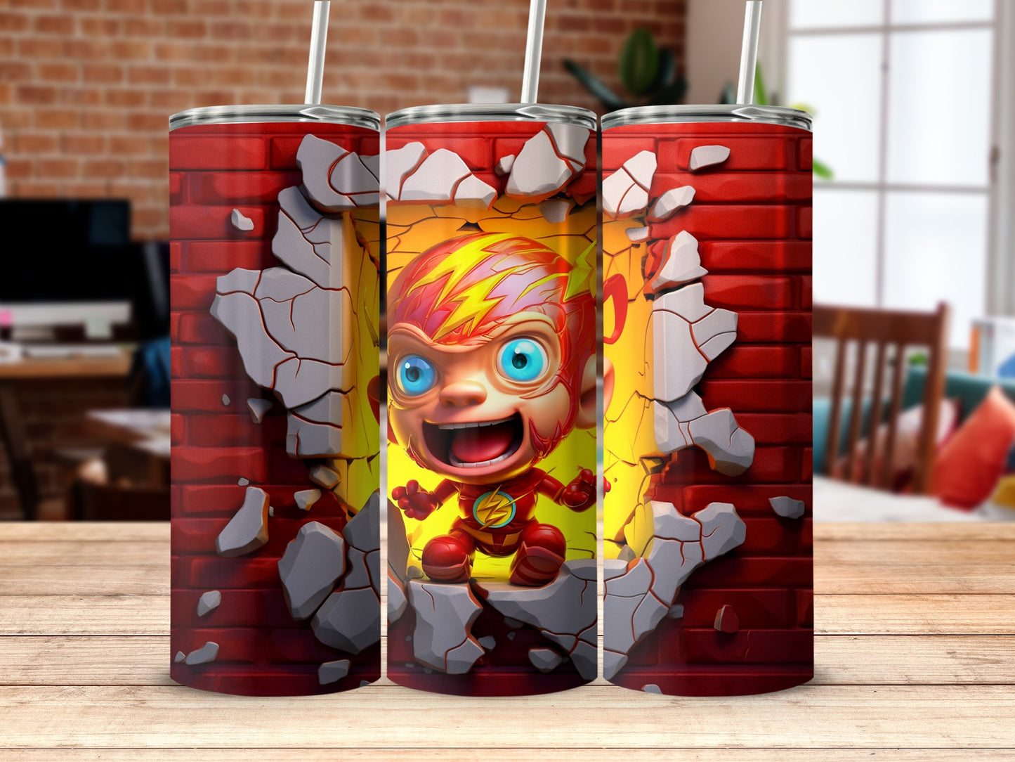 Flash Superhero Breaking Through Wall Design Tumbler