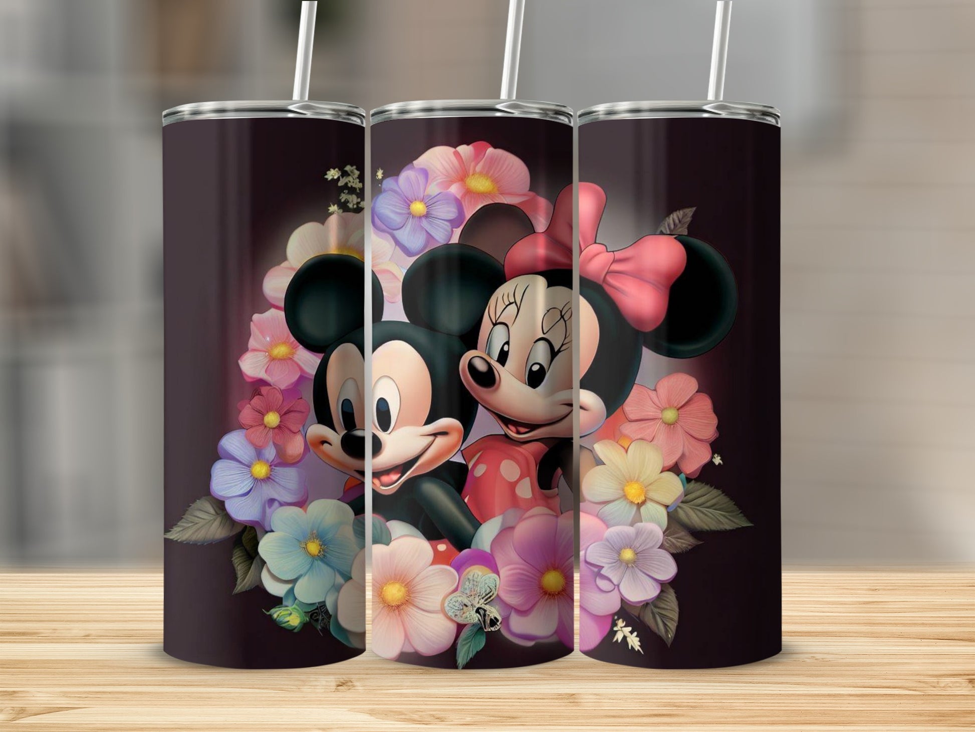 Mickey Mouse and Minnie Mouse Floral Tumbler Cup