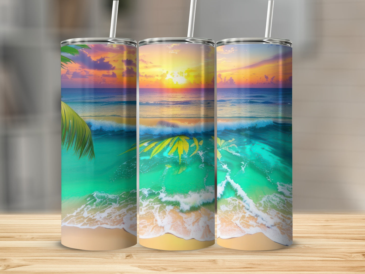 Tropical Beach Sunset Scene Insulated Tumbler Product