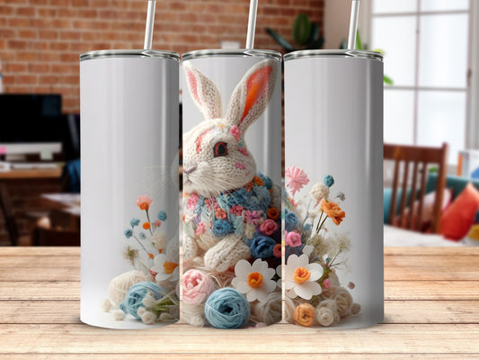 Knitted Bunny Rabbit Floral Yarn Design White product type
