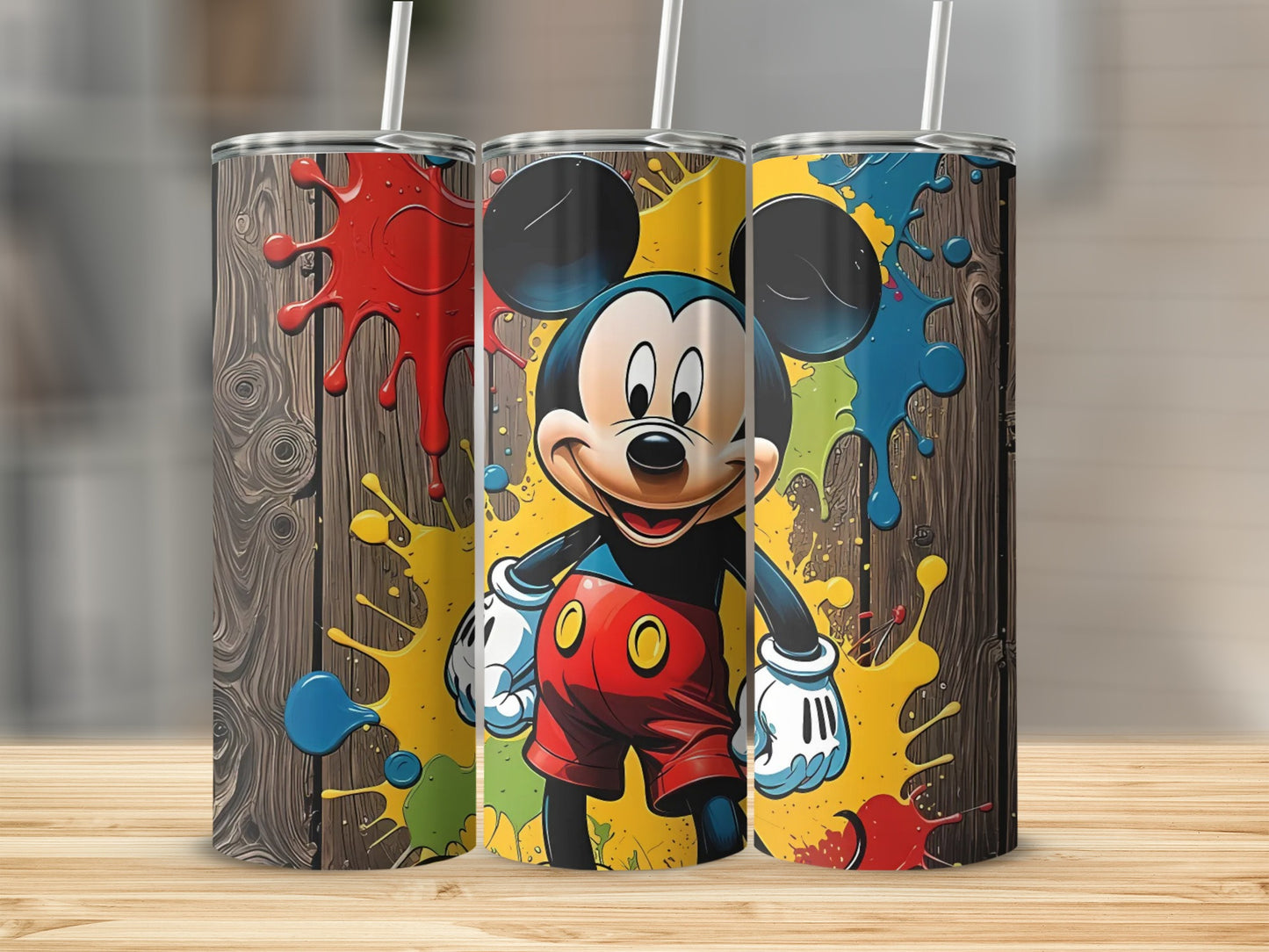 Colorful Cartoon Mouse Design Tumbler With Paint Splashes