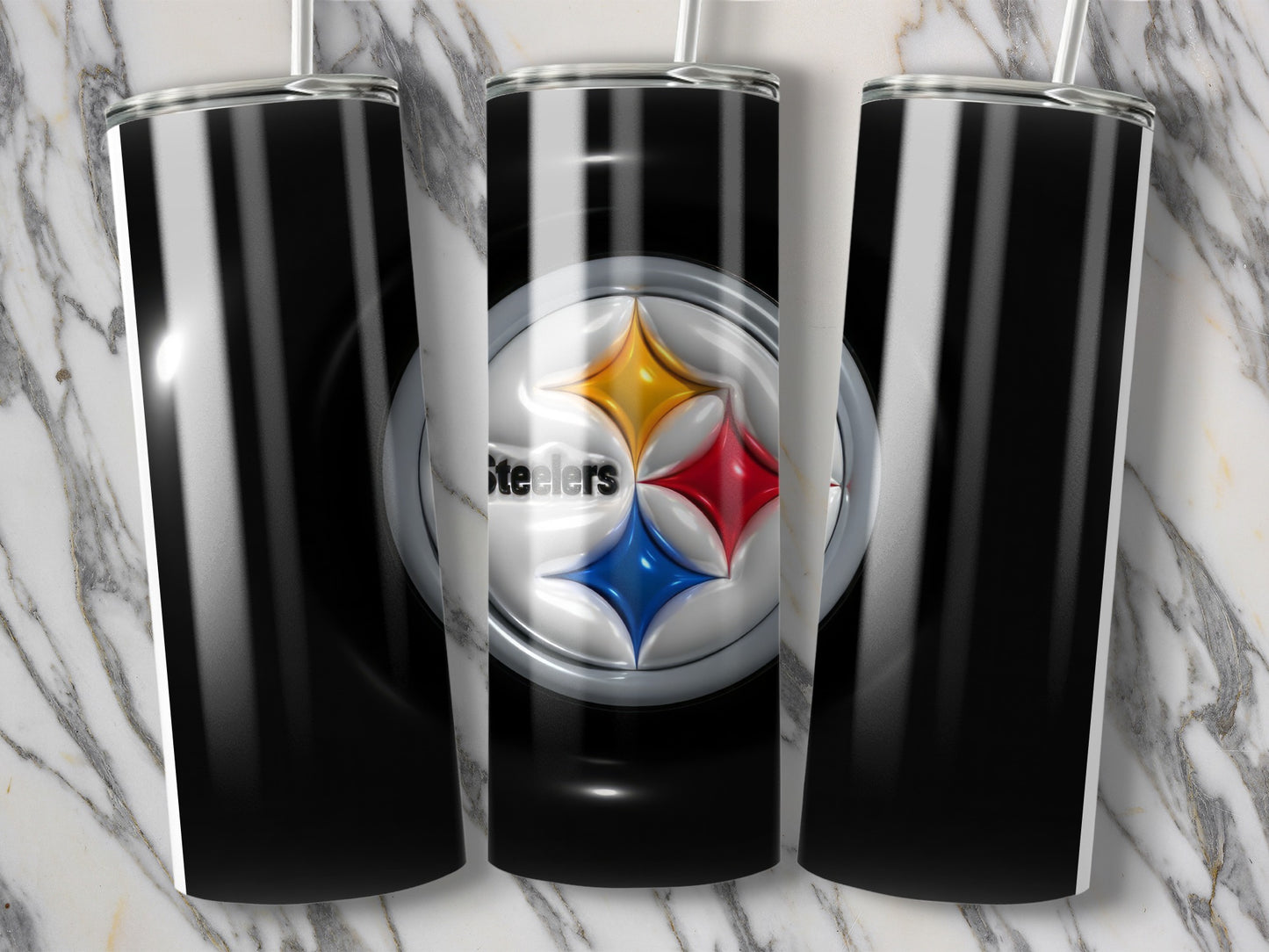 Steelers Logo Image Black Background With Symbols Tumblers