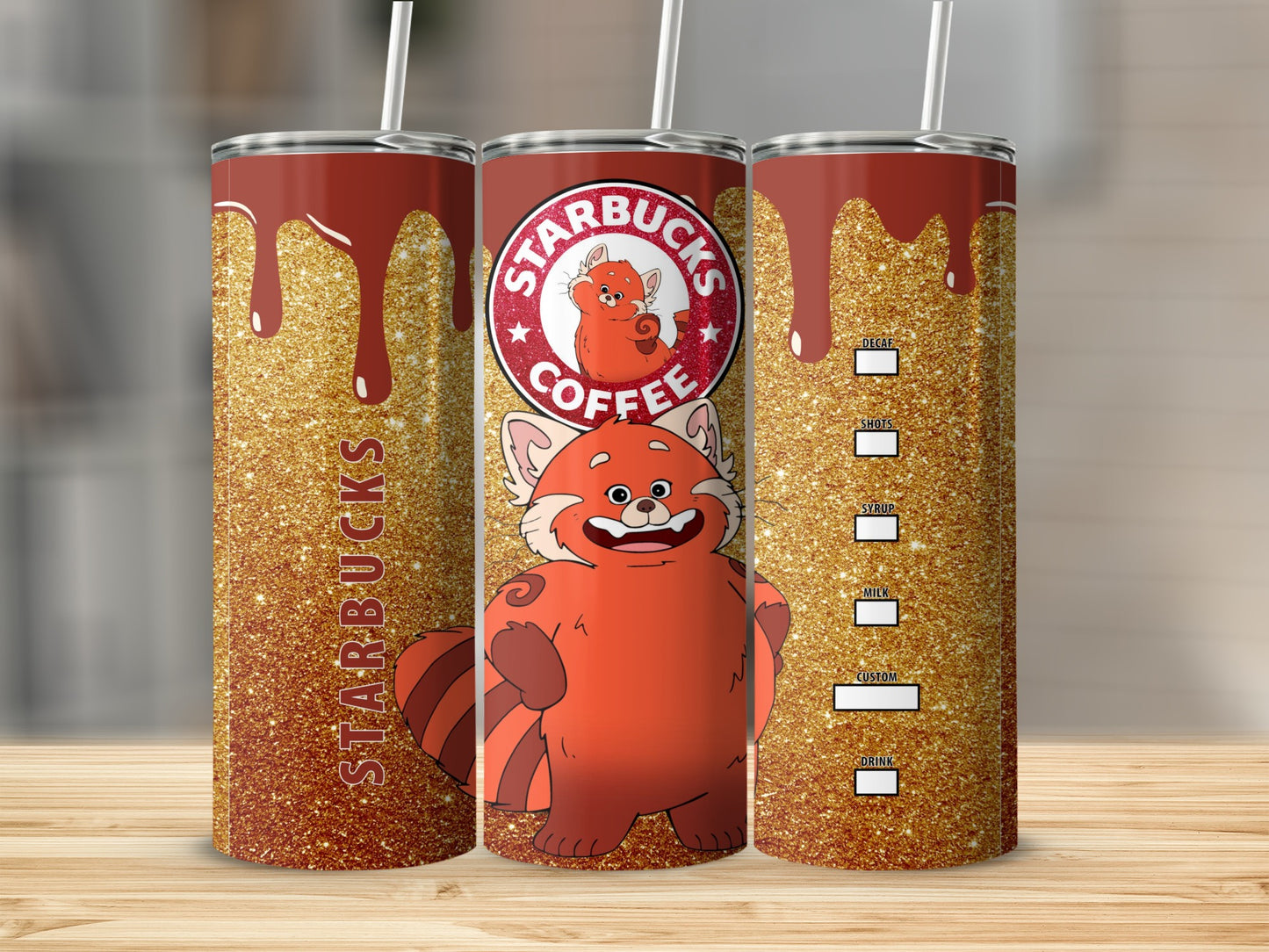 Starbucks Coffee Red Panda Glitter Tumbler Cup