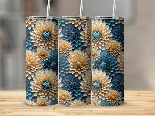 Elegant Floral Drink Tumbler with Straw Beverage Holder