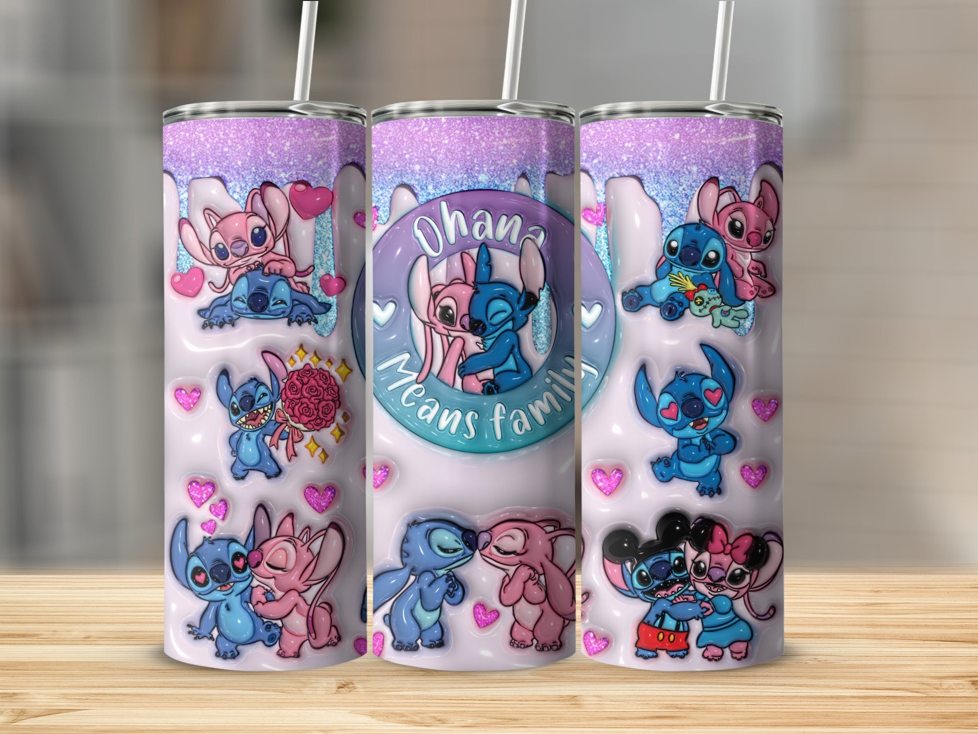 Ohana Means Family Tumbler with Cute Characters