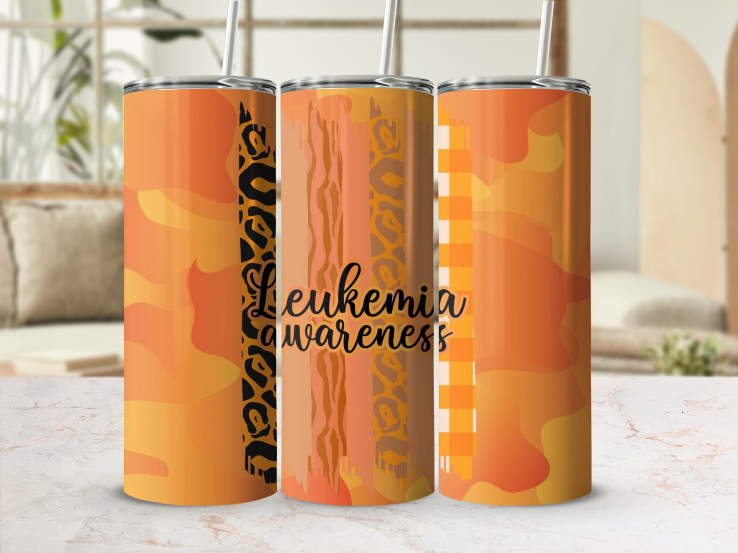 Leukemia Awareness Orange Print Tumbler Cup