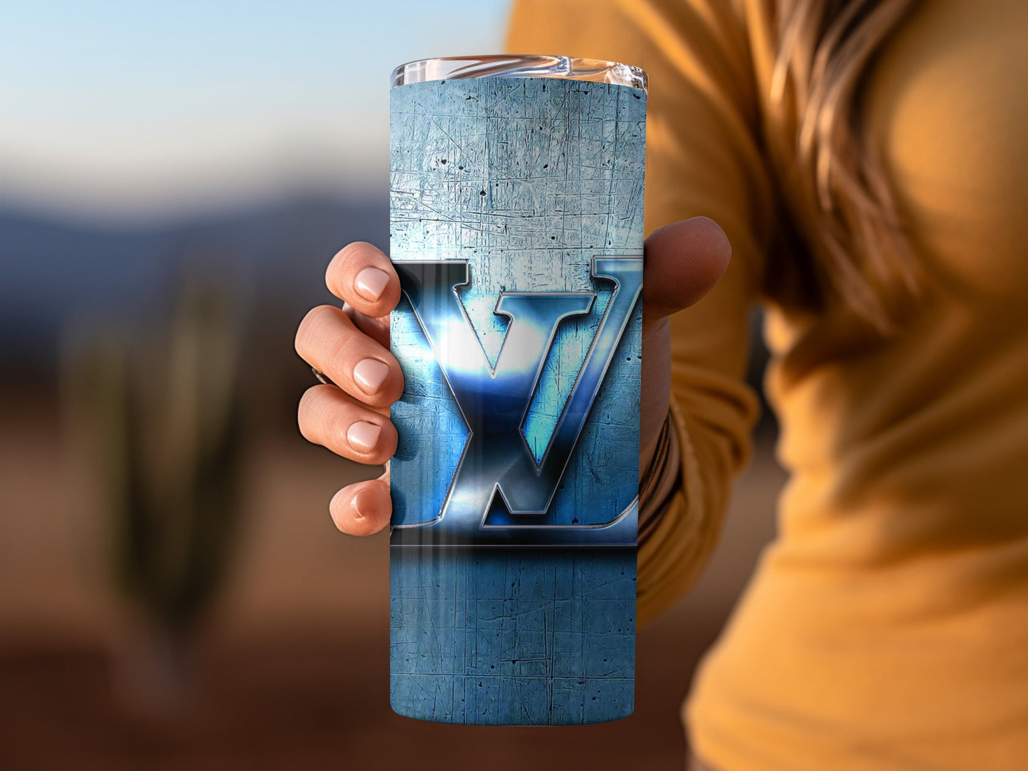 Blue Distressed XV Design Insulated Tumbler