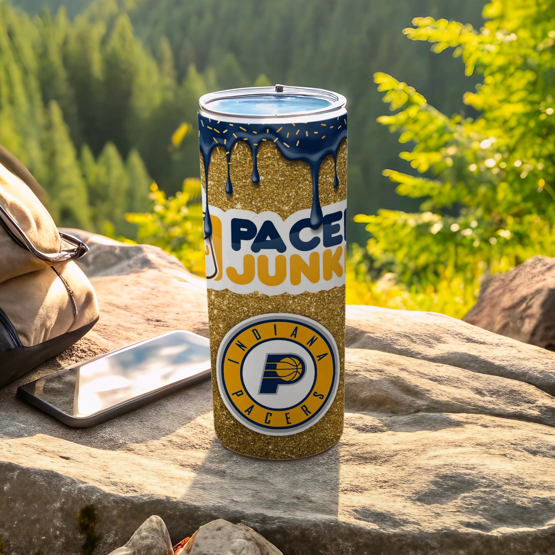 Indiana Pacers Dripping Glitter Design Travel Tumbler