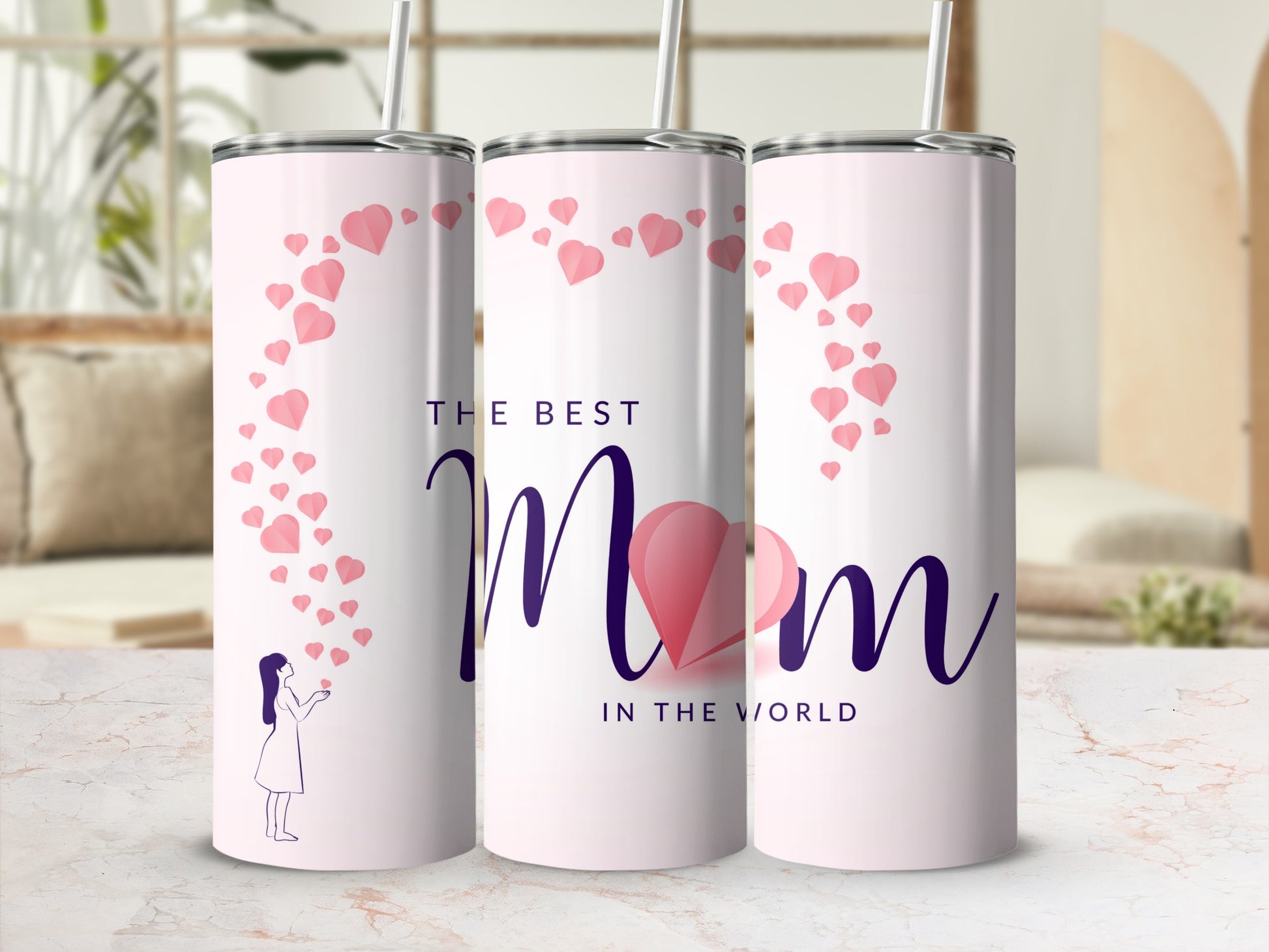 The Best Mom in the World Heart Design Tumbler