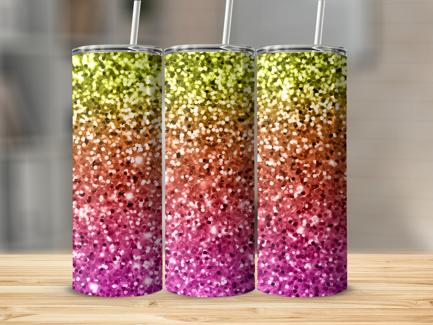 Glitter Ombre Design Tall Tumbler with Straw
