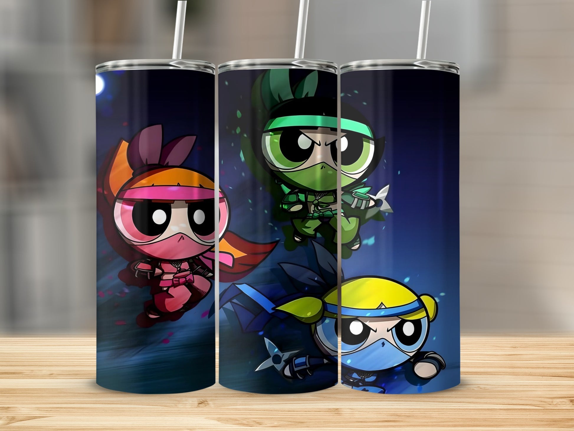 Ninja-Themed Cartoon Characters Tumbler Set